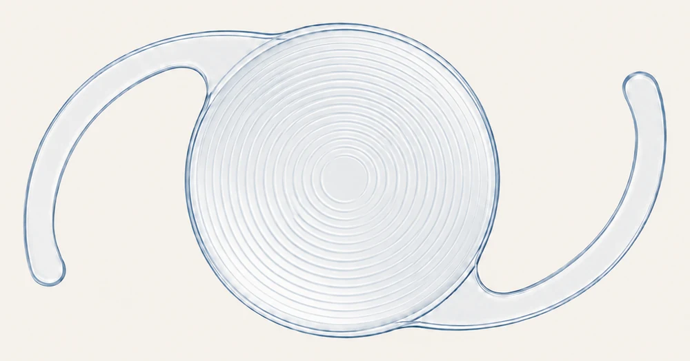 Schematische Darstellung einer multifokalen Kunstlinse mit diffraktiven Ringen